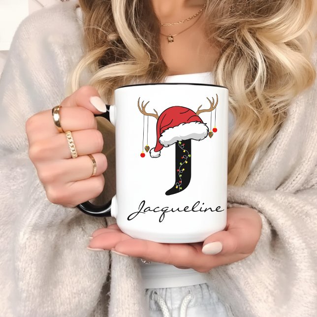 Personalized Santa Monogram Mug for Mom & Dad Tasse (monogram christmas mug, holiday coffee mug, christmas coworker gift, christmas mug for friends,)
