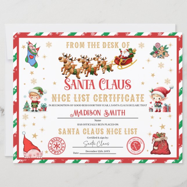 Personalized Santa Official Nice List Certificate (Vorderseite)