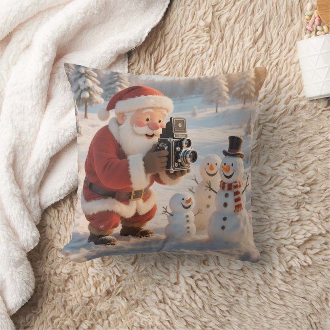 Personalized Santa Photographer & Snowman Selfie  Kissen (Decke)