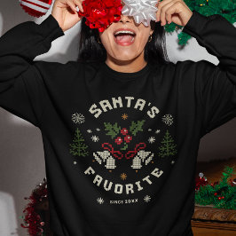 Personalized “Santa’s Favorite” Faux Knit Sweatshirt