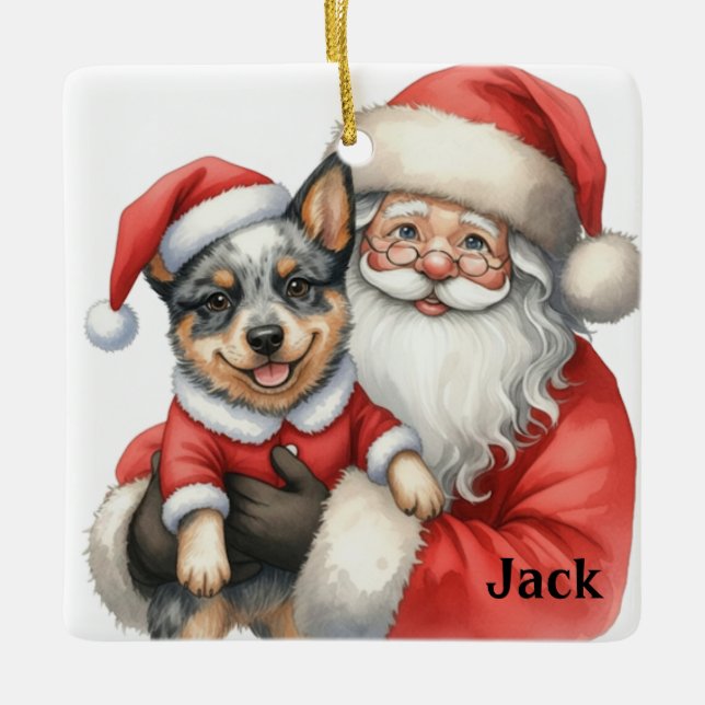 Personalized Santa with Australian Cattle Dog  Keramikornament (Vorderseite)