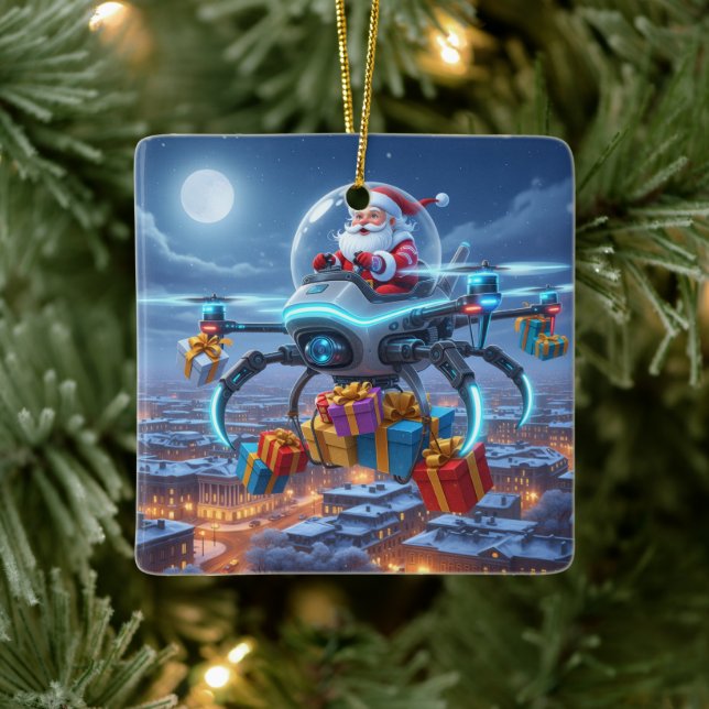 Personalized Santa's High-Tech Delivery Drone Keramikornament (Baum)