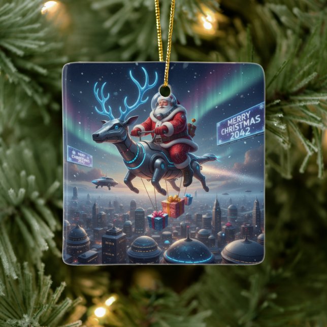 Personalized Santa's High-Tech Delivery Drone Keramikornament (Baum)