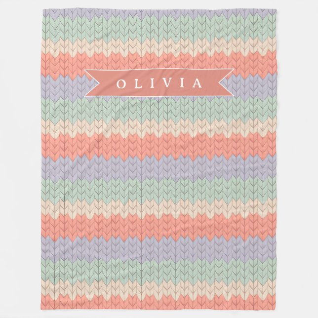 Personalized Scandinavian Pastel Knit Pattern Name Fleecedecke (Vorderseite)