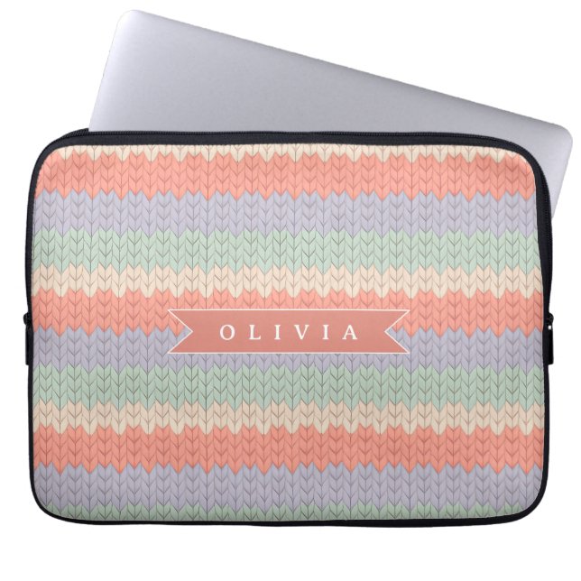 Personalized Scandinavian Pastel Knit Pattern Name Laptopschutzhülle (Vorderseite)