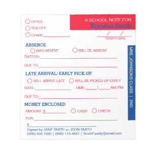 Personalized School Student Parent Notepad Notizblock