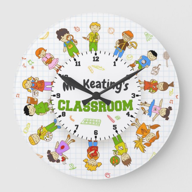 Personalized School Teacher Classroom Grade Custom Große Wanduhr (Vorderseite)
