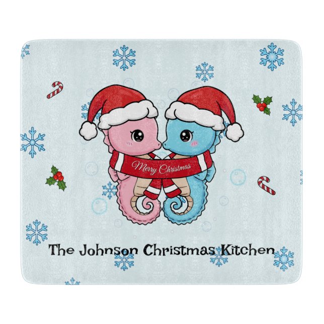 Personalized Seahorse Christmas Cutting Board Schneidebrett (Vorderseite)