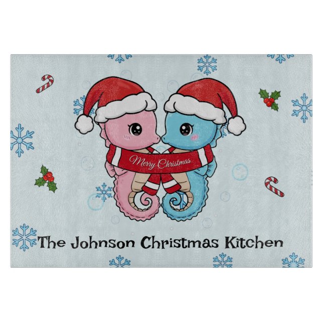 Personalized Seahorse Christmas Cutting Board Schneidebrett (Vorderseite)