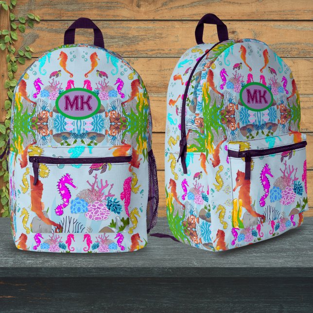 Personalized Seahorse Ocean Kids Backpack, Custom  Bedruckter Rucksack (Von Creator hochgeladen)