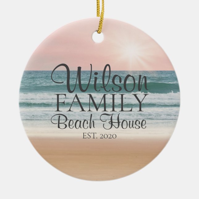 Personalized Seaside Beach House Keramik Ornament (Vorne)