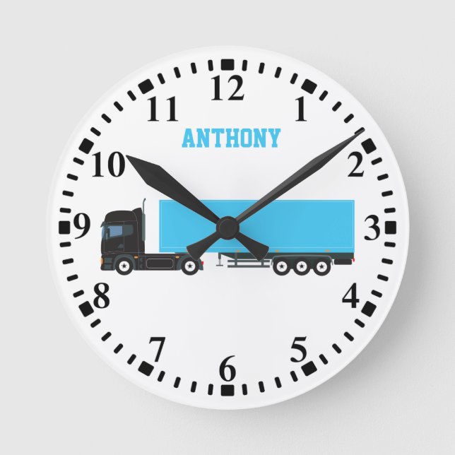 Personalized Semi-Trailer Truck Transportation Runde Wanduhr (Vorderseite)