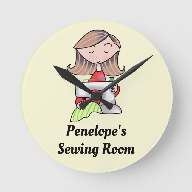 Personalized Sewing Room Runde Wanduhr (Vorderseite)