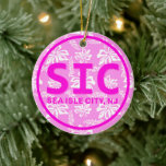 Personalized SIC Sea Isle City New Jersey NJ Pink Keramik Ornament<br><div class="desc">Personalized SIC Sea Isle City New Jersey Pink Hawaiian Flower Christmas Ornament.</div>