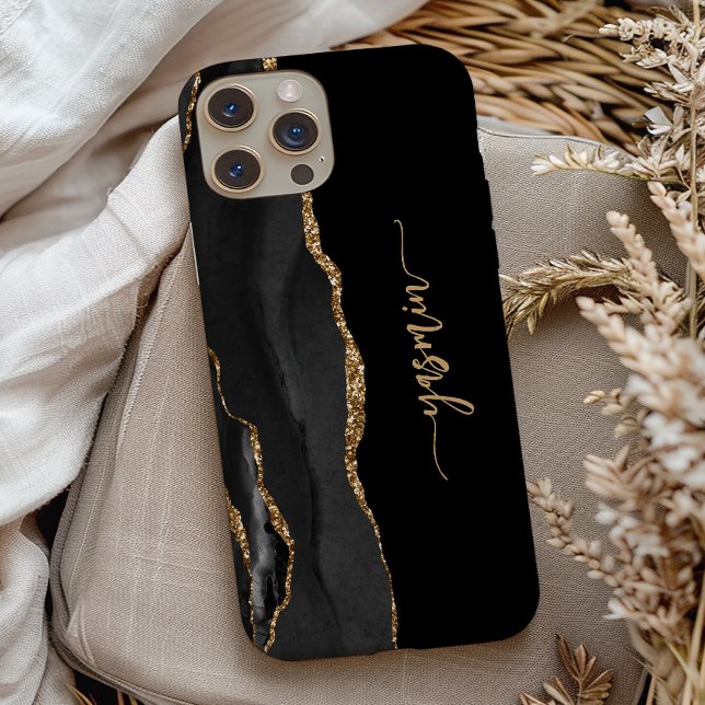 Personalized Signature Black Gold Agate Case-Mate iPhone Hülle (Von Creator hochgeladen)
