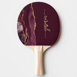 Personalized Signature Burgundy Gold Agate Tischtennis Schläger