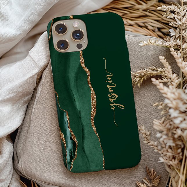 Personalized Signature Emerald Green Gold Agate Case-Mate iPhone Hülle (Von Creator hochgeladen)