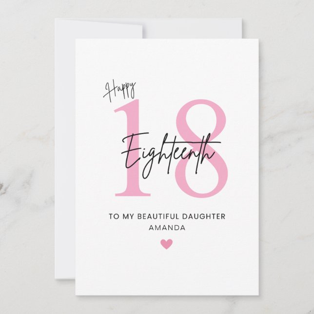 Personalized Simple Daughter 18th Birthday Card Karte (Vorderseite)