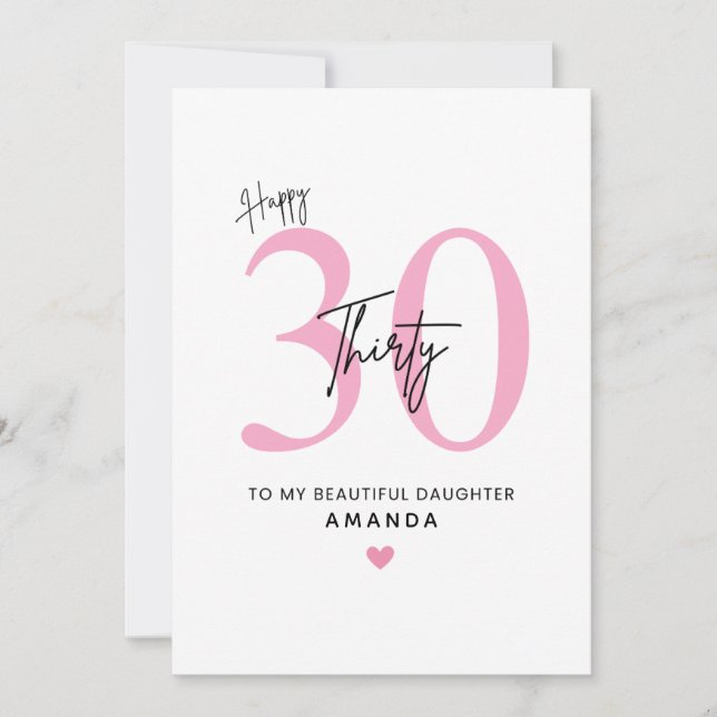 Personalized Simple Daughter 30th Birthday Card Karte (Vorderseite)