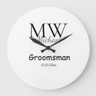 personalized simple monogram name groomsman minima große wanduhr