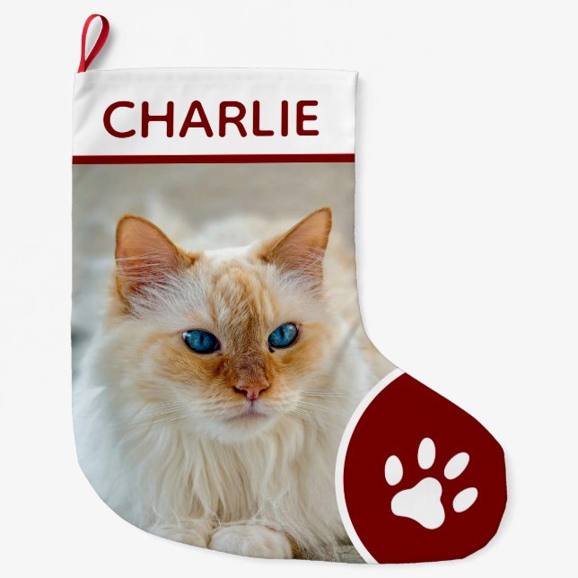 Personalized Simple Paw Pet Photo Monogram Name Großer Weihnachtsstrumpf (Vorderseite)