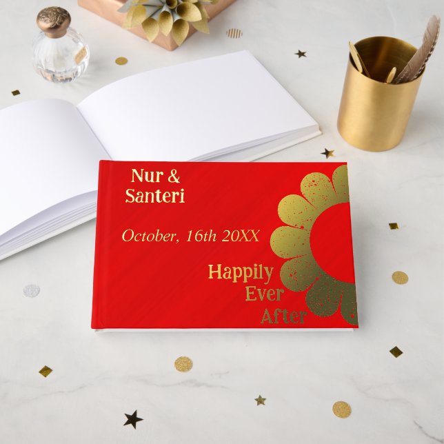 Personalized Simply Elegant Red Glamour Gästebuch (Vorderseite Offen)