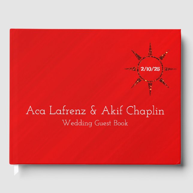Personalized Simply Elegant Red Glamour Gästebuch (Vorderseite)