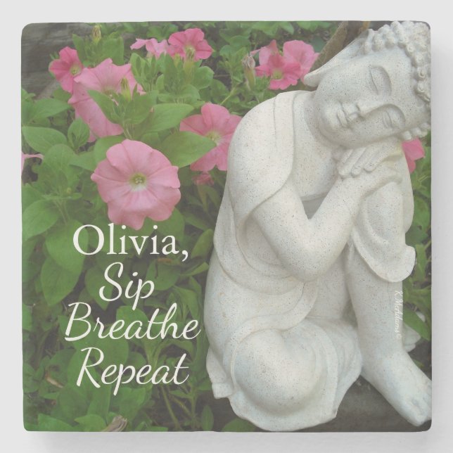 Personalized Sip Breathe Repeat Buddha Zen – Name Steinuntersetzer (Vorderseite)