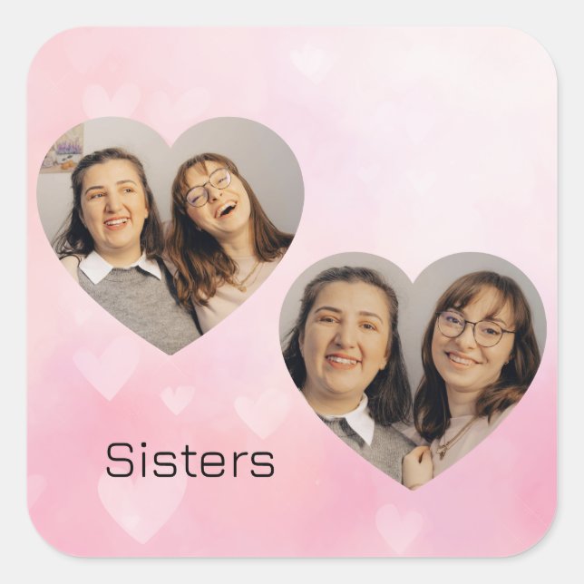 Personalized Sisters Heart-Shaped Photo Sticker (Vorderseite)