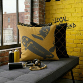 Personalized Skateboard Jump – Black And Gold Kissen