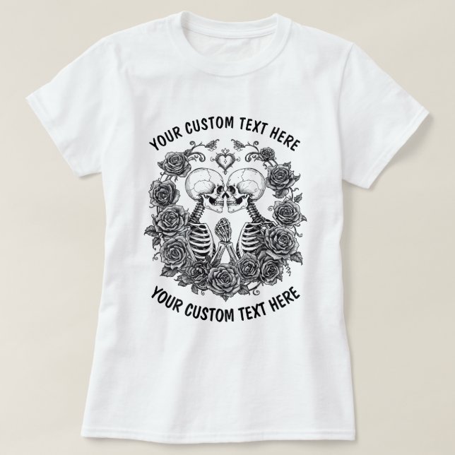 Personalized Skeleton Couple With Flowers Frame T-Shirt (Design vorne)