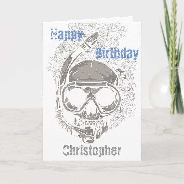 Personalized Skull Snorkeling Happy Birthday Karte (Vorderseite)