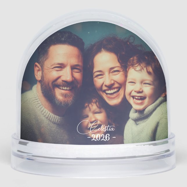 Personalized Snow Globe with Custom Photo and Name Schneekugeln (Vorderseite)
