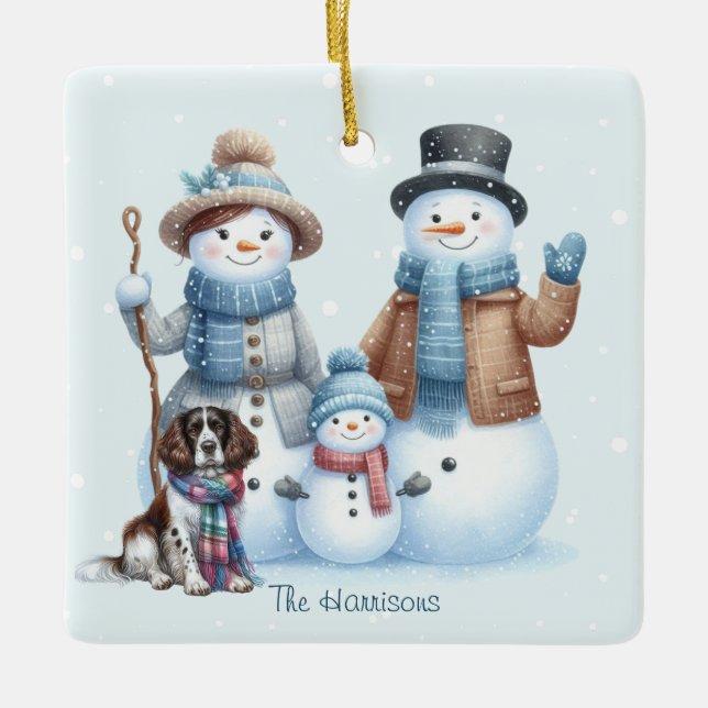 Personalized Snowman Family and Dog Ornament (Vorderseite)