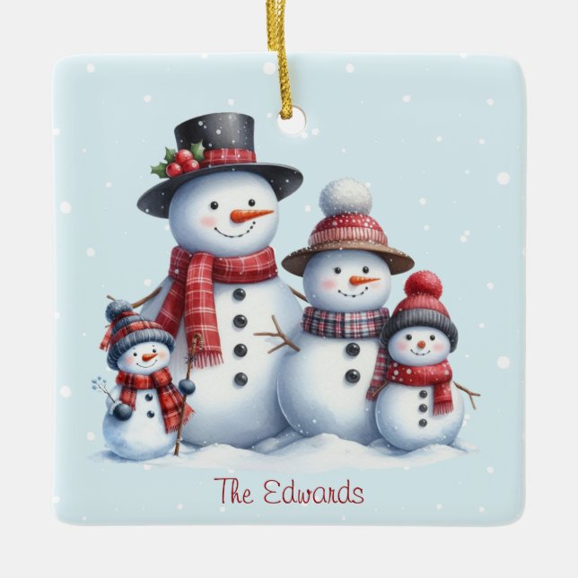 Personalized Snowman Family with children Ornament (Vorderseite)