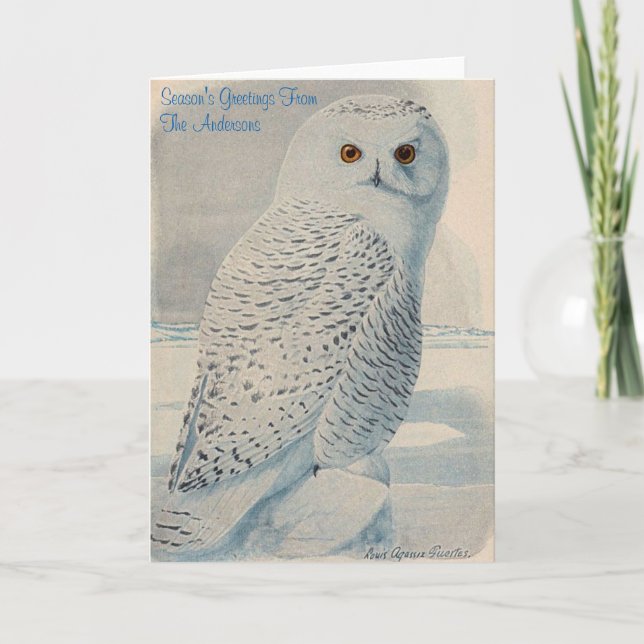 Personalized Snowy Owl Christmas Card Feiertagskarte (Vorderseite)