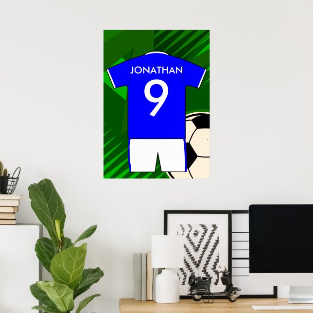 Personalized Soccer Jersey Blue and White Poster (Heimbüro)