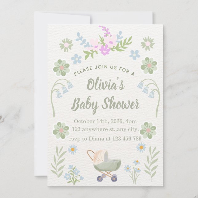 Personalized Soft Floral Baby Shower Einladung (Vorderseite)