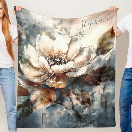 Personalized Soft Peony Watercolor Bloom Fleecedecke