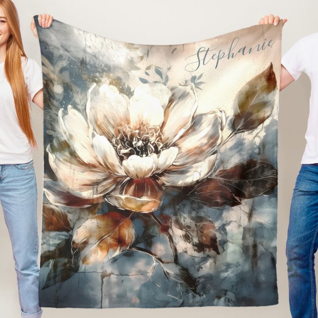 Personalized Soft Peony Watercolor Bloom Fleecedecke (Von Creator hochgeladen)