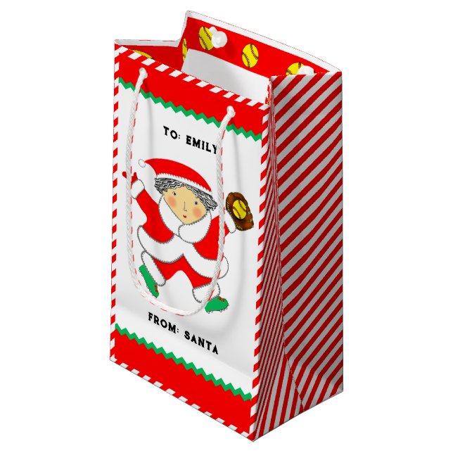 Personalized Softball Christmas Holiday Kleine Geschenktüte (Vorderseite Schrägansicht)
