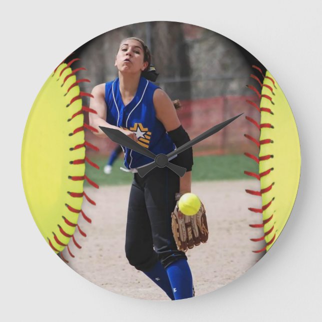 Personalized Softball Photo Große Wanduhr (Vorderseite)
