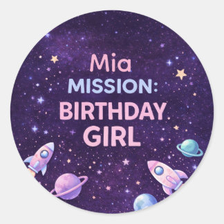 Personalized Space Birthday Girl Party Sticker