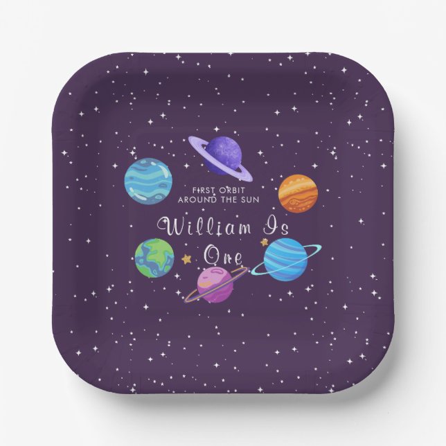 Personalized Space Birthday Paper Plates Solar Sys Pappteller (Vorderseite)