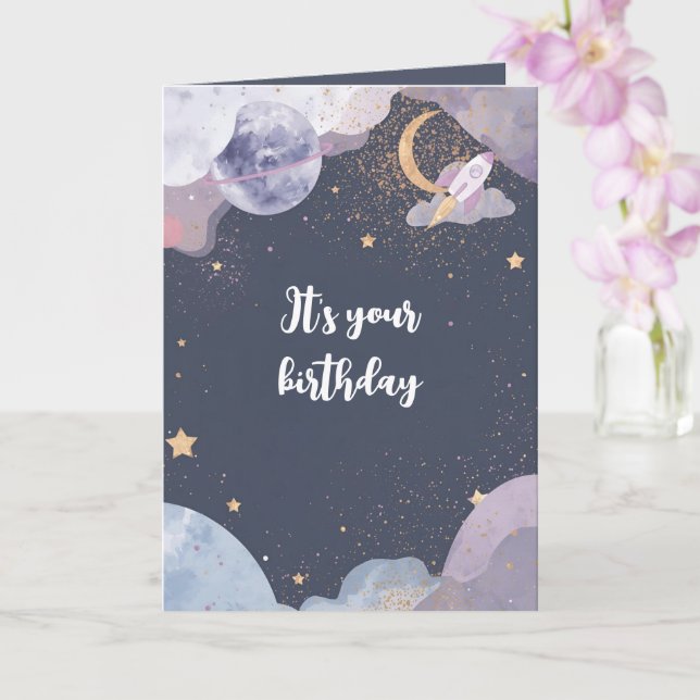 Personalized Space Theme Birthday Card Karte (Orchidee)