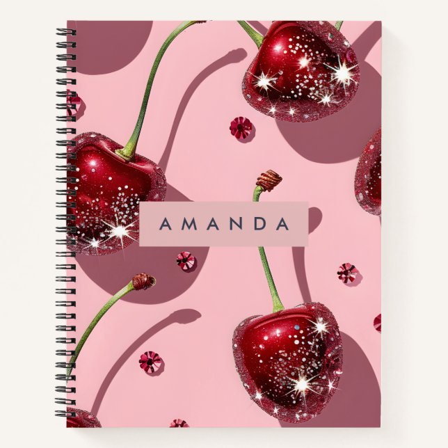 Personalized Sparkling Red Cherry Glam  Notizbuch (Vorderseite)