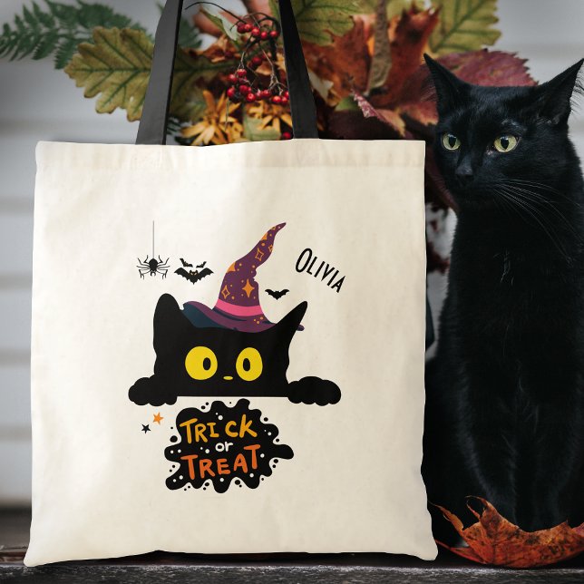 Personalized Spooky Black Cat Trick or Treat Tragetasche (Von Creator hochgeladen)