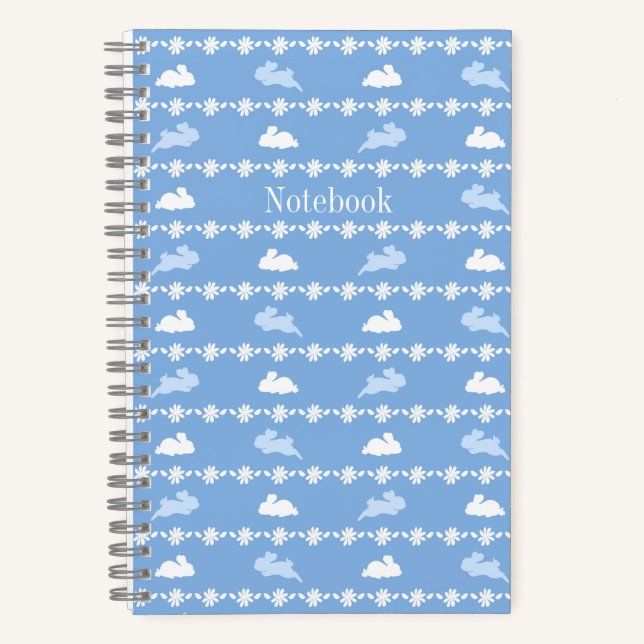 Personalized Springtime Bunny Daisies White Blue Notizbuch (Vorderseite)