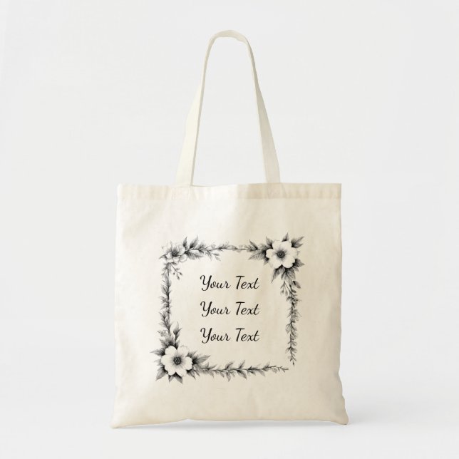 Personalized Square Floral Frame Tote Tragetasche (Vorne)
