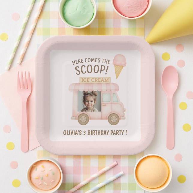 Personalized Square Ice Cream Truck Photo Birthday Pappteller (Von Creator hochgeladen)